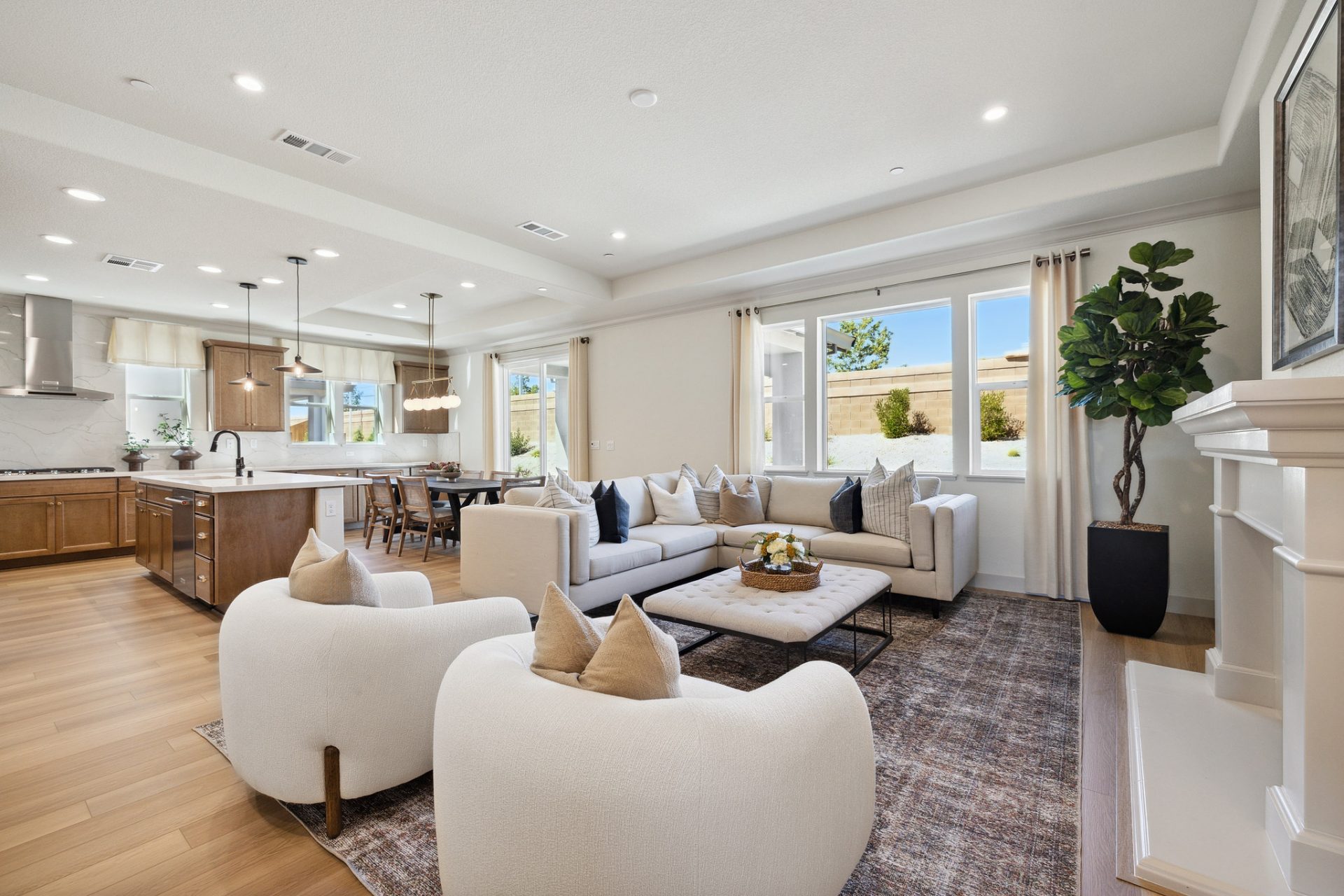 Bright open-concept living room and kitchen with modern finishes and abundant natural light.