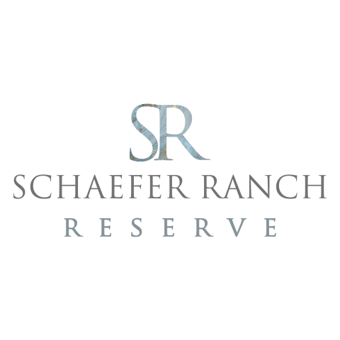 Schaefer Ranch Reserve logo featuring an SR monogram in a watercolor blue finish