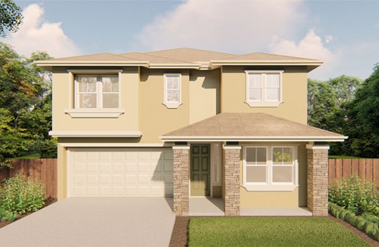 New construction Summerwalk Darby elevation A is a 2-story single-family home with 2-car garage and covered front porch.