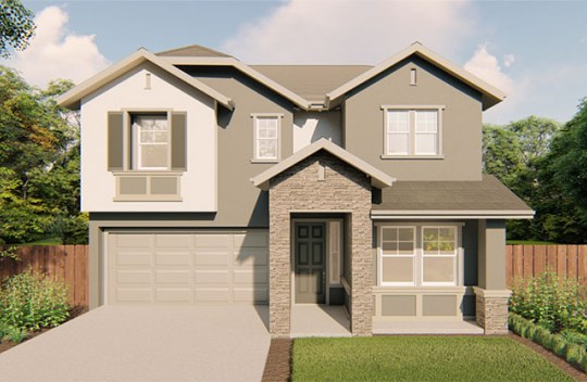 New construction Summerwalk Darby elevation B is a 2-story single-family home with 2-car garage and covered front porch.