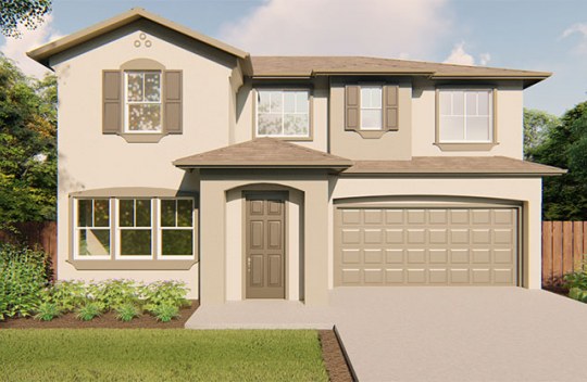 Melrose Azalea A elevation is a new Craftsman style single-family, 2-story home with 2-car garage and front covered porch.