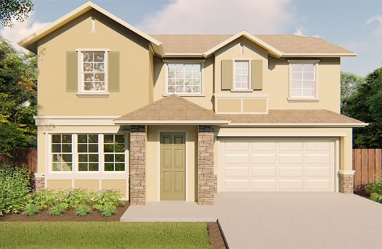 Melrose Azalea D elevation is a new Craftsman style single-family, 2-story home with 2-car garage and front covered porch.