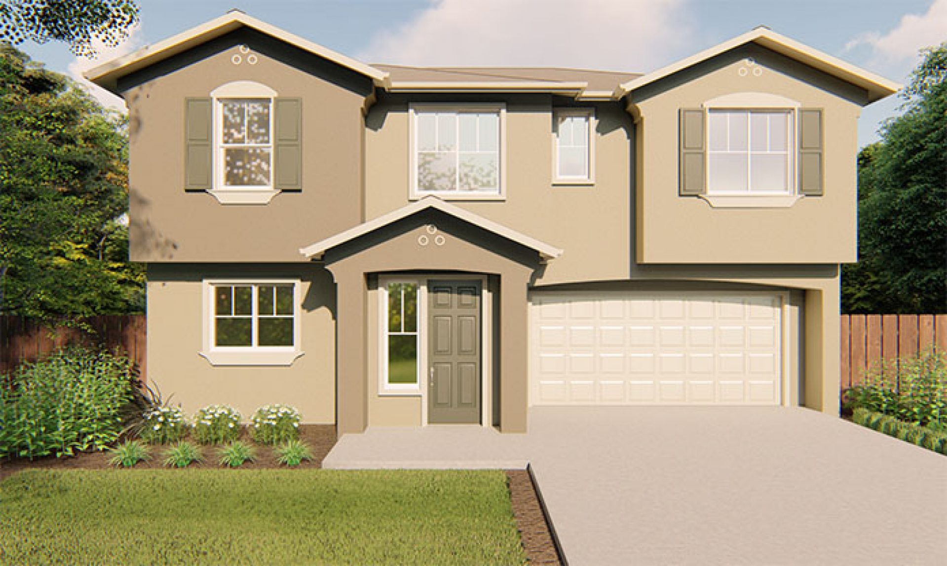 New construction Melrose Begonia elevation A is a Craftsman style 2-story single family home with 2 car garage and covered front porch.