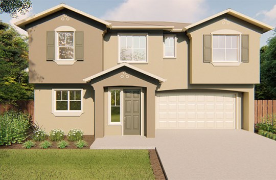 New construction Melrose Begonia elevation A is a Craftsman style 2-story single family home with 2 car garage and covered front porch.