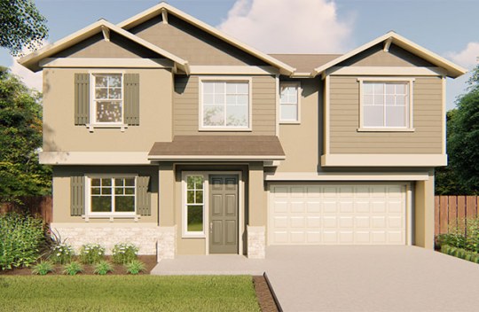 New construction Melrose Begonia elevation C is a Craftsman style 2-story single family home with 2 car garage and covered front porch.
