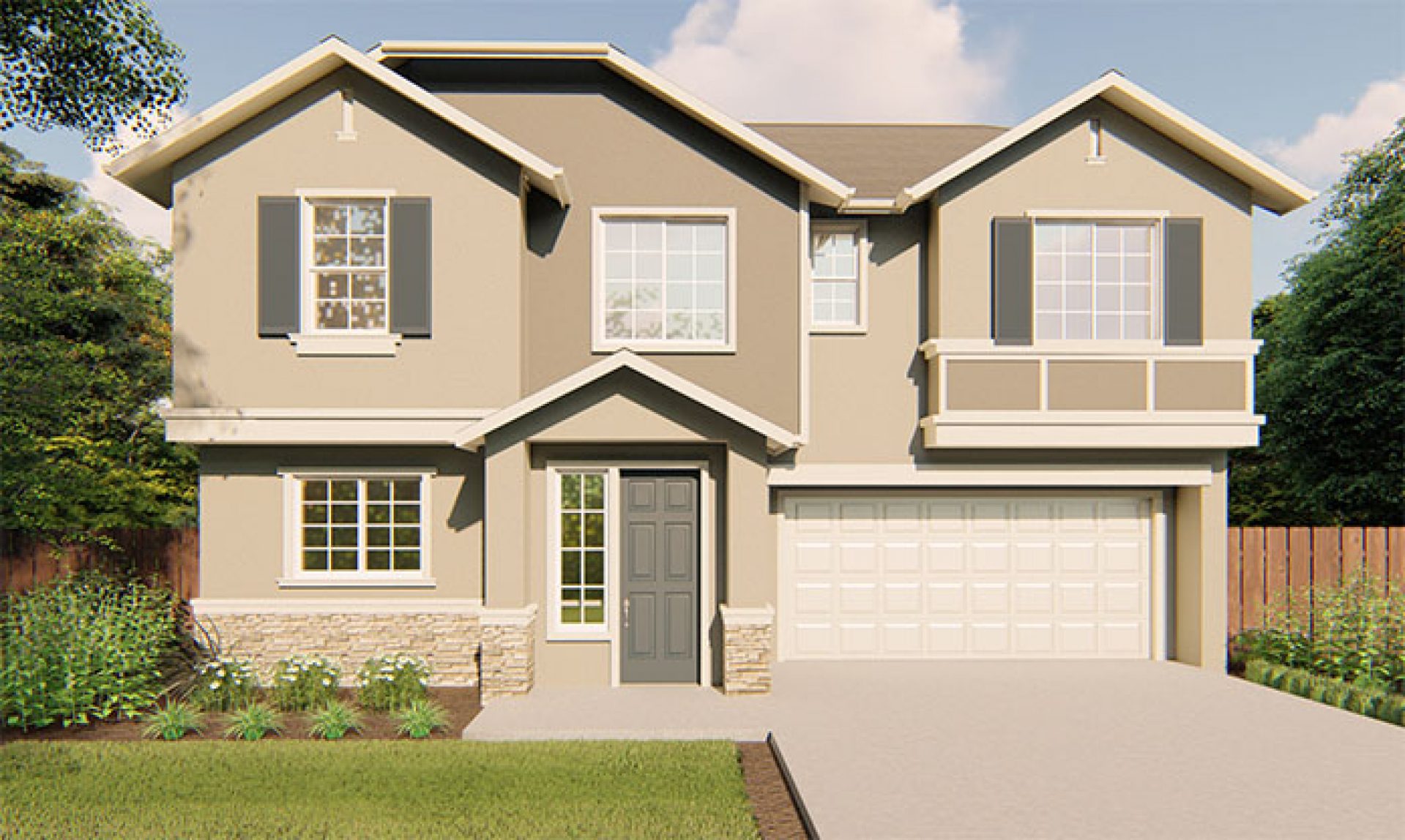 New construction Melrose Begonia elevation D is a Craftsman style 2-story single family home with 2 car garage and covered front porch.
