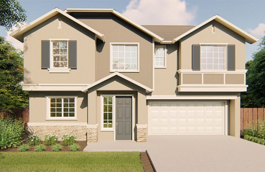 New construction Melrose Begonia elevation D is a Craftsman style 2-story single family home with 2 car garage and covered front porch.