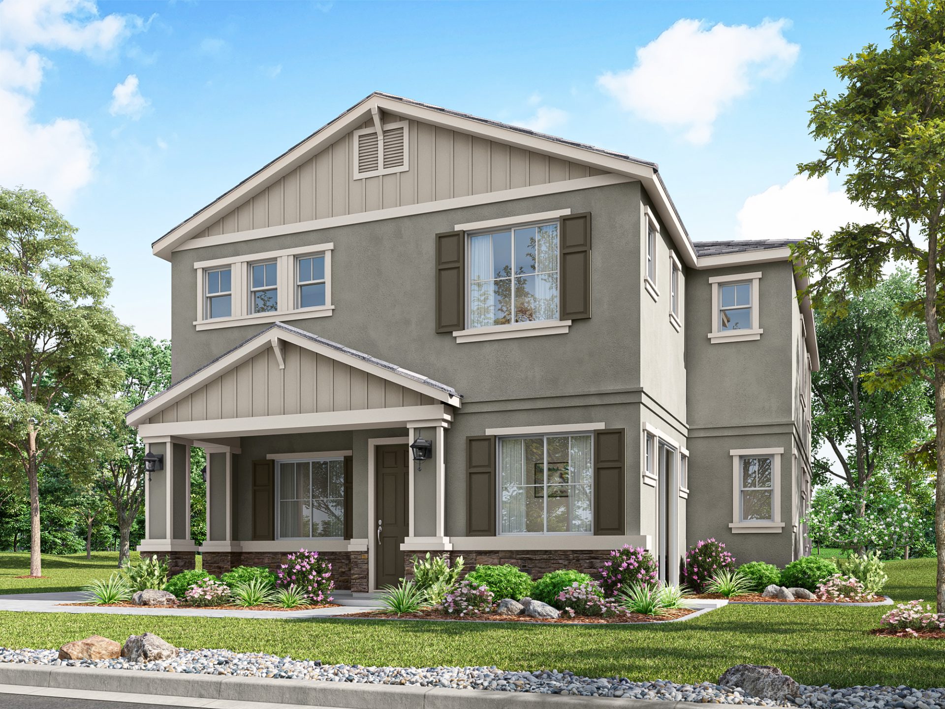New construction Liberty Baxter elevation B is a Craftsman style 2-story single family home with covered front porch.