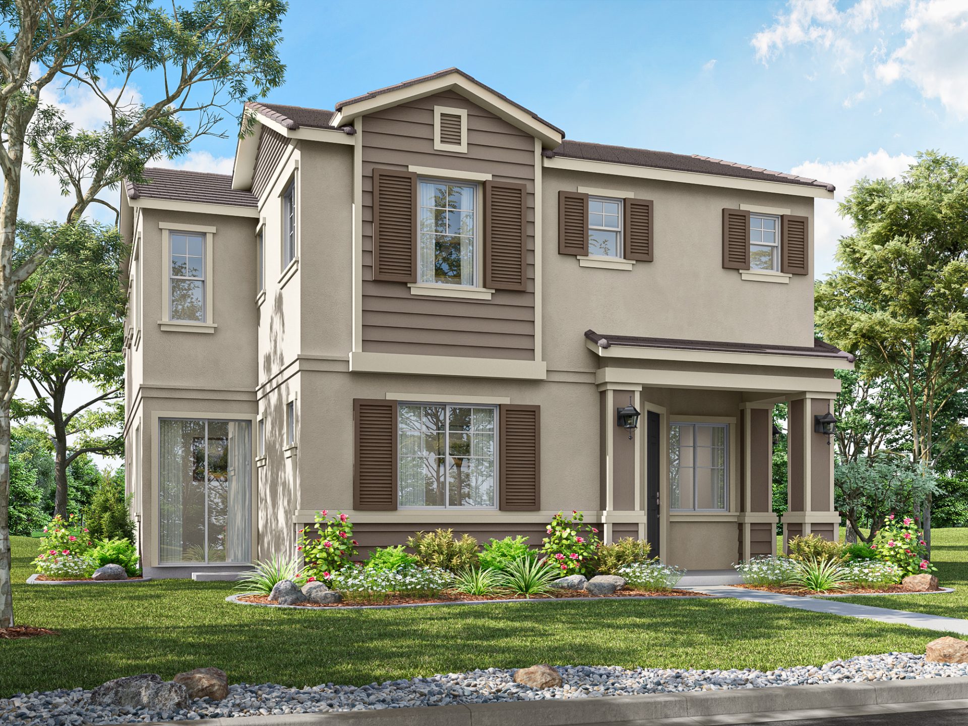 New construction Liberty Charlotte elevation C is a modern Craftsman style 2-story single-family home with covered front porch.