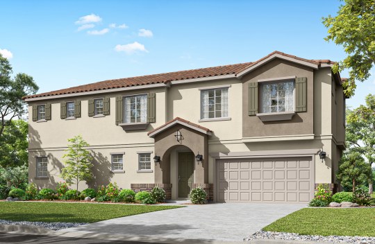 New construction Liberty Daphne elevation A is a modern 2-story single-family home with 2-car garage and covered front porch.