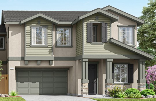 New construction Cordelia elevation B is a modern Craftsman style 2-story single-family home with 2-car garage and covered front porch.