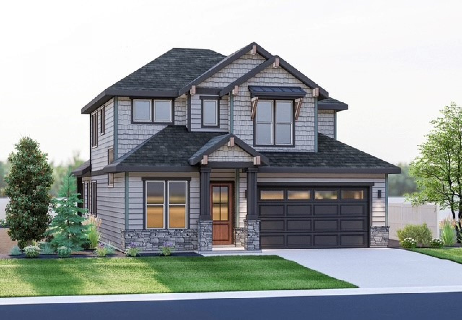 New construction Sterling Heights Residence 11 elevation A is a modern Craftsman style 2-story, single-family home with 2-car garage and covered porch.