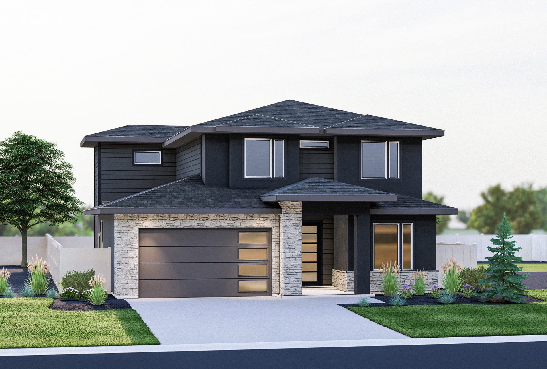 New construction Sterling Heights Residence 13 elevation A is a modern 2-story, single-family home with 2-car garage and covered porch.