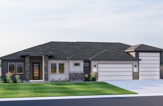 New construction Cherished Estates Harmony elevation A is a modern single-story, single-family home with 2-car and RV garage.