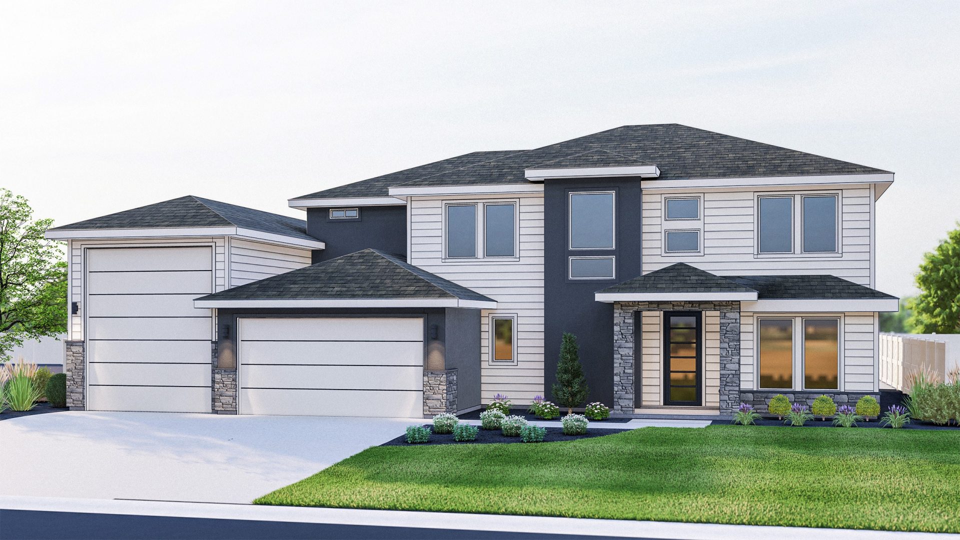 New construction Cherished Estates Serenity elevation A is a modern 2-story, single-family home with 2-car and RV garage.