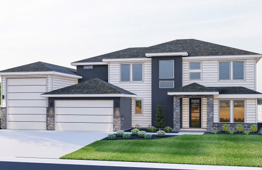 New construction Cherished Estates Serenity elevation A is a modern 2-story, single-family home with 2-car and RV garage.