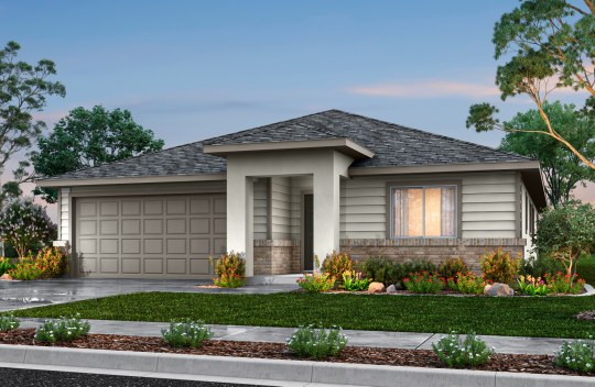 New construction Orchard Creek Briarwood elevation A is a modern Craftsman style single-story single family home with 2 car garage and covered front porch.