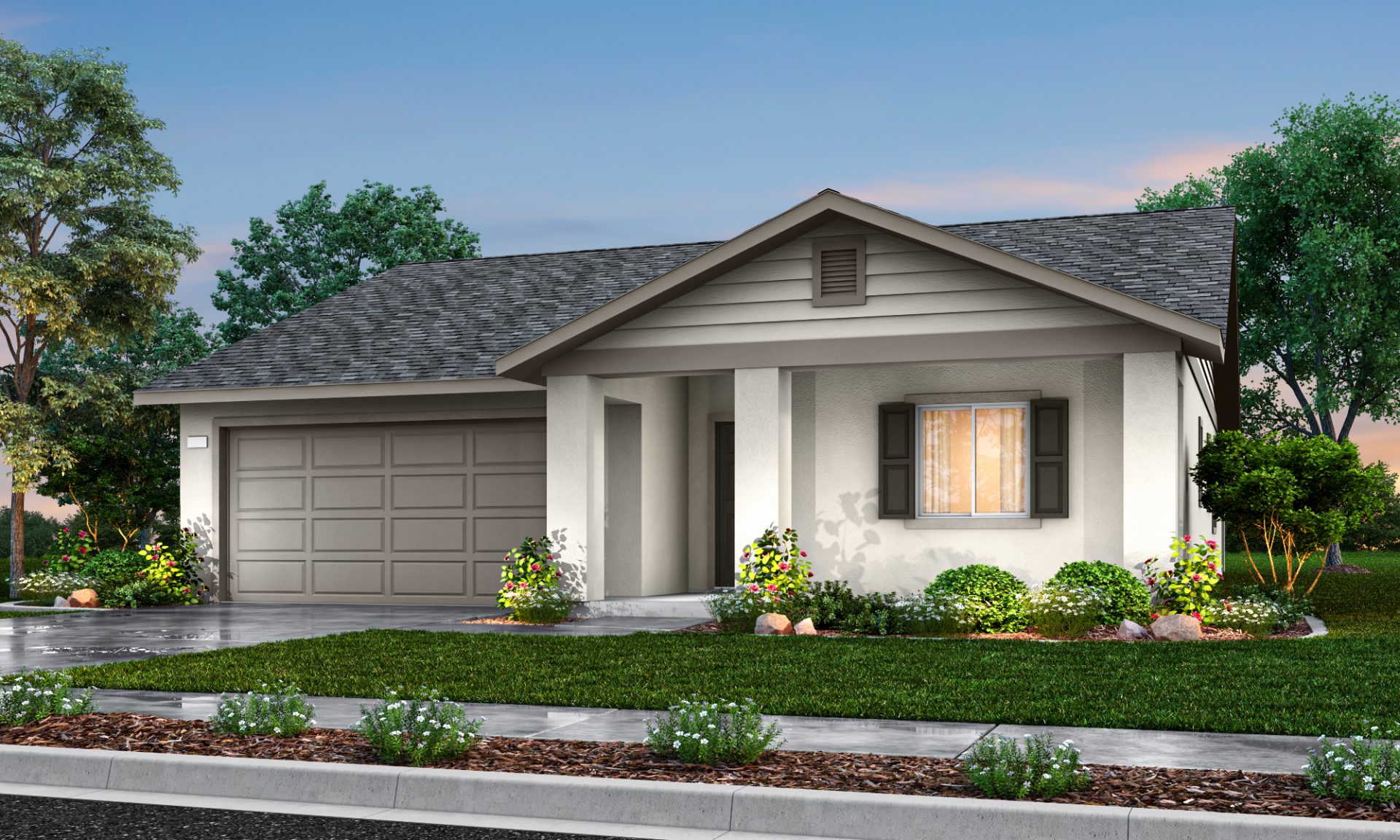 New construction Orchard Creek Briarwood elevation B is a Craftsman style single-story single family home with 2 car garage and covered front porch.
