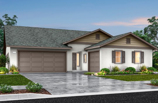 New construction Orchard Creek Forsythia elevation B is a single-story, single-family home with 2-car garage.